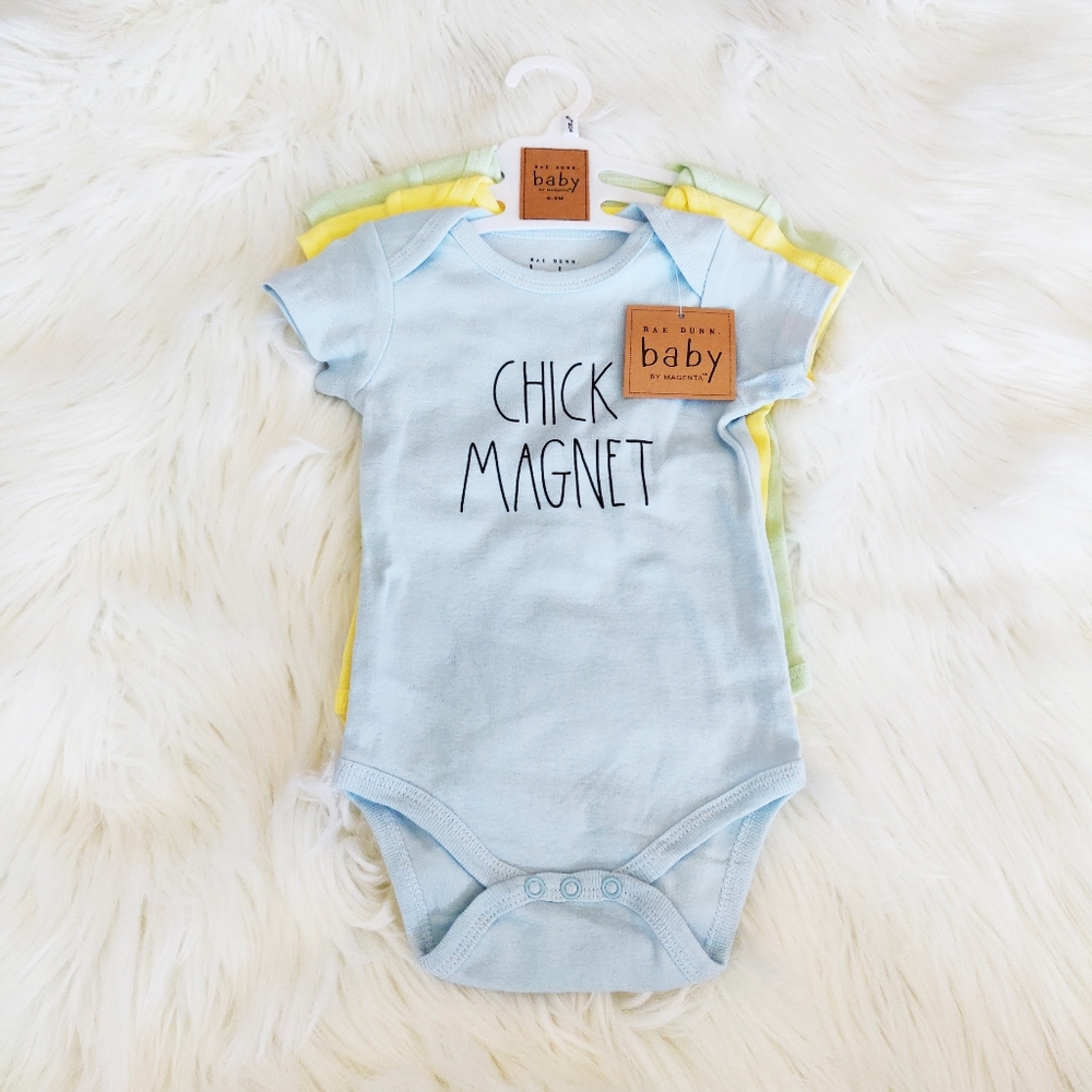 Rae Dunn "Chick Magnet" Baby Onesies Set of 3